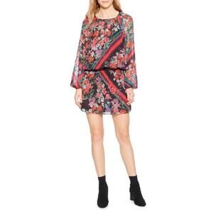 Parker Christina Floral Blouson Long-sleeve Dress In Madison Stripe‎ Small